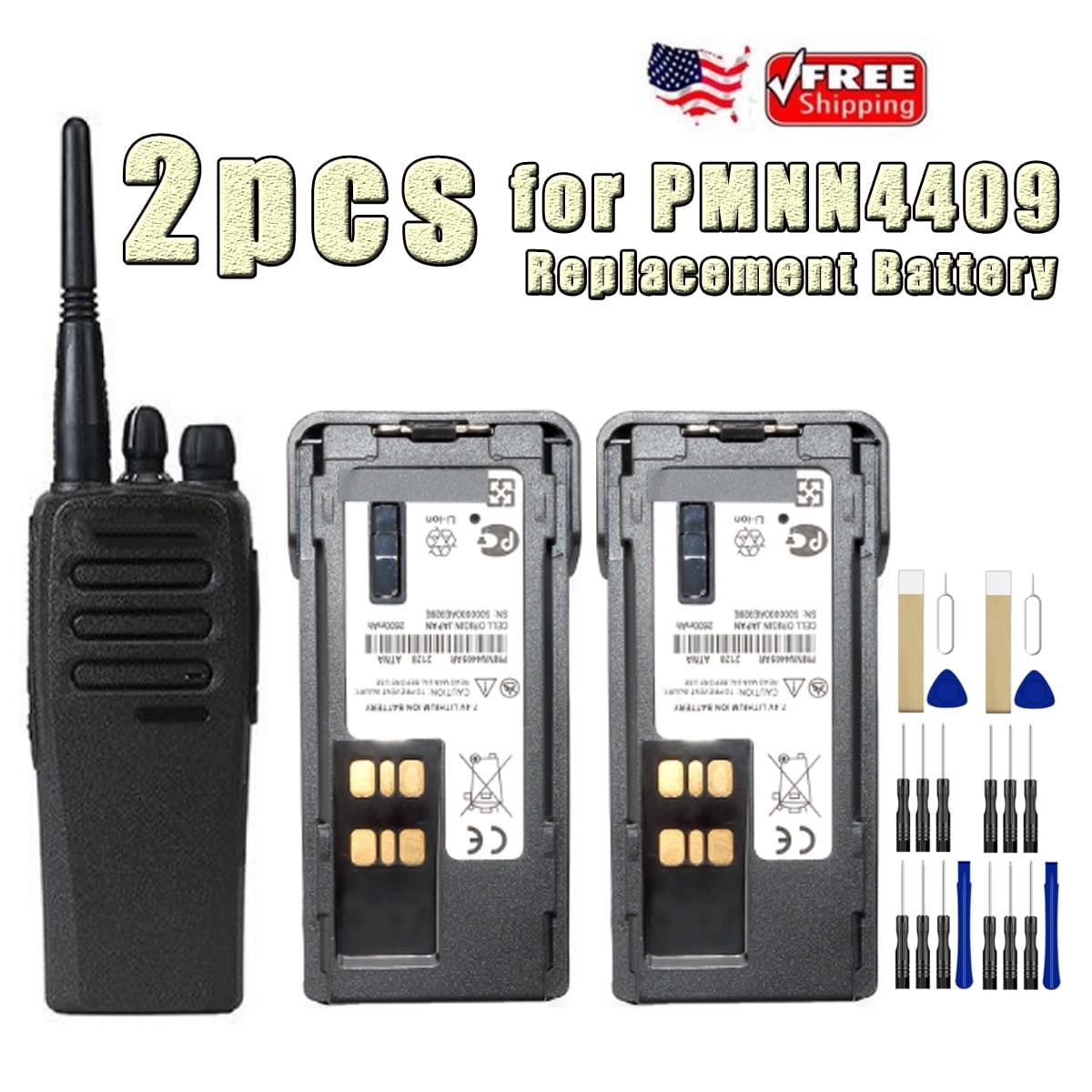 2PCS 7.4V 3000mAh PMNN4409 PMNN4409AR Battery Replacement for Motorola MotoTRBO XPR7550 XPR7550e XPR7580 XPR7580e MotoTRBO Radi AAH56RDN9KA1AN AAH56RDN9WA1AN Battery with Tool Kit