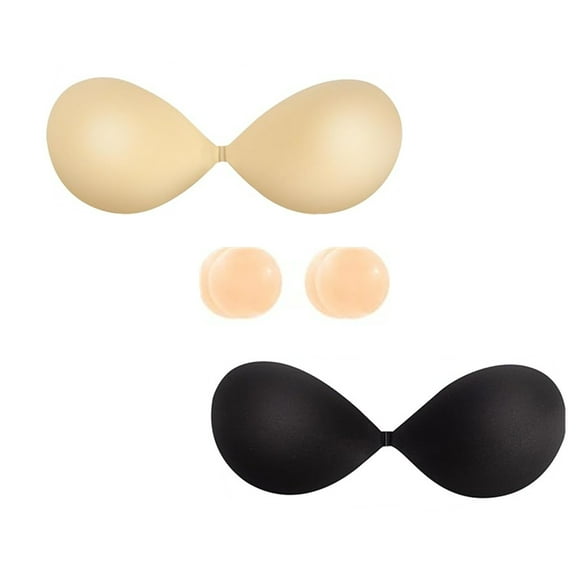 Push Up Sticky Bra, 2 Pack Reusable Adhesive Invisible Strapless Backless Silicone Bra with 4 Nipple Covers