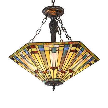 CHLOE Lighting KINSEY Tiffany-style 3 Light Mission Large Inverted Ceiling Pendant 24" Shade