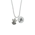 thumbnail image 2 of Delight Jewelry Silvertone Angel Silvertone Script Initial Disc - M - Charm Necklace, 20"+3", 2 of 4