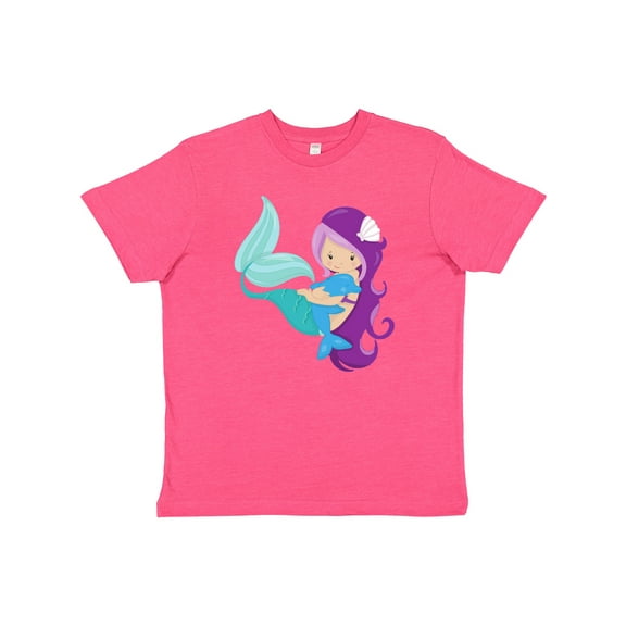 Inktastic Mermaid and Dolphin, Mermaid with Purple Hair Youth T-Shirt