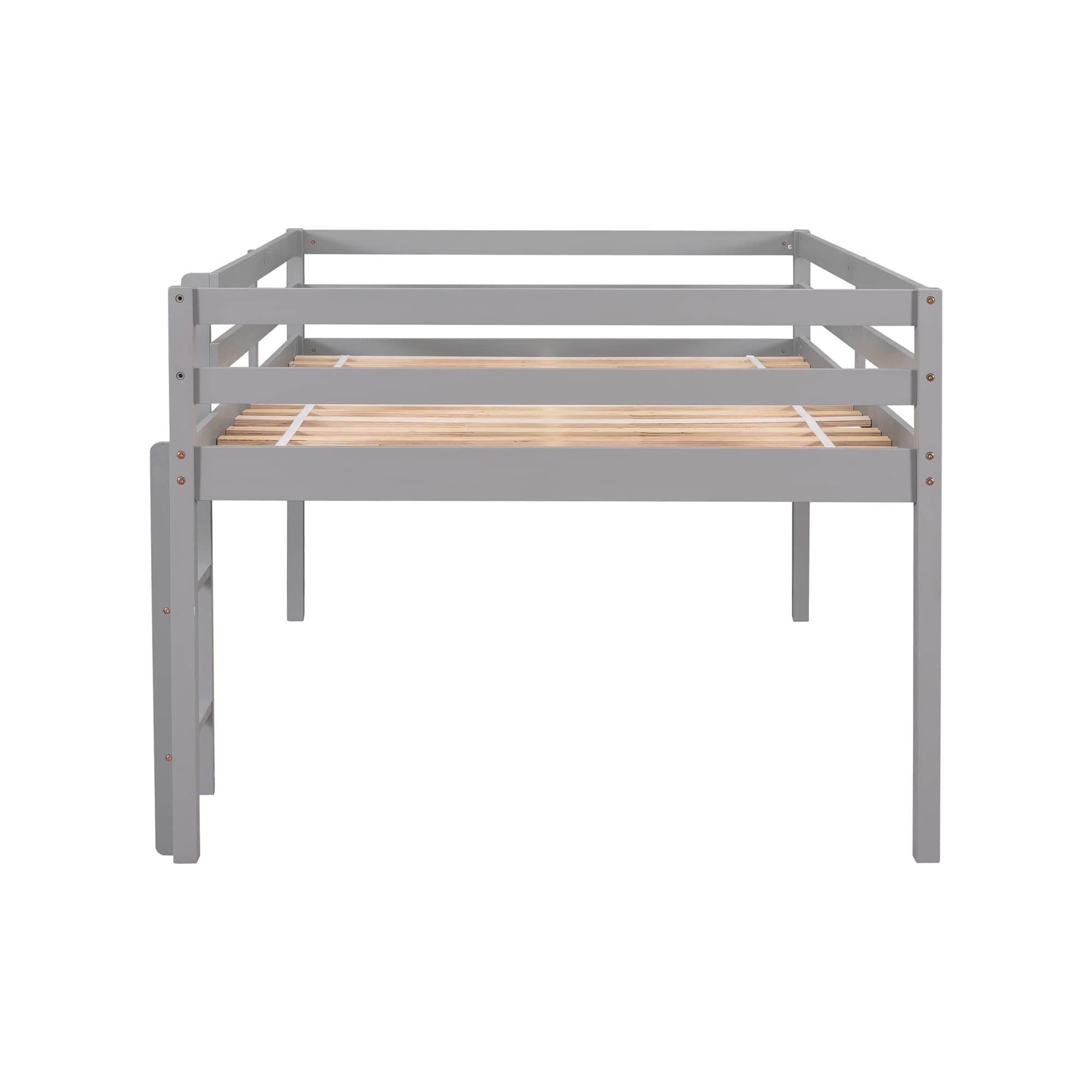 MAYEERTY Full Size Loft Bed with Ladder for Child, Grey