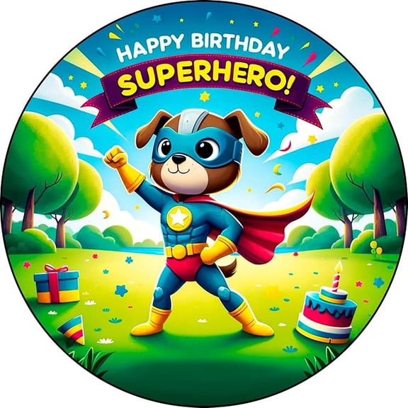 7.5x Inch Edible Cake Toppers – Puppy Super Hero Themed Birthday Party Collection of Edible Cake Decorations
