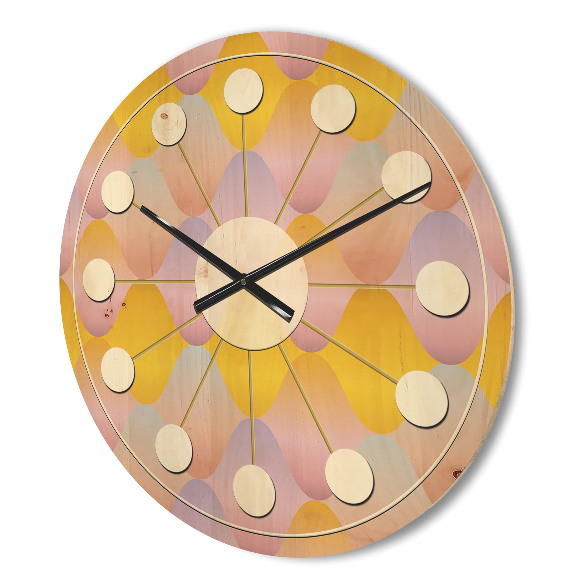 Designart 'Golden Diamond Geometrical Pattern II' Mid-Century Modern Wood Wall Clock
