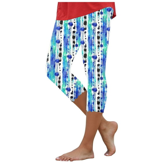 felwors Women Mid Waist Polka Dot Capri Leggings High Stretch Slim Fit Cotton Blend Knit Fabric Pants Black, L