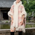 thumbnail image 2 of RYRJJ Women's Faux Fur Trim Cloak Shawl Wrap Plaid Striped Tassel Poncho Coat Cape Fall Winter Warm Open Front Cardigan(Pink,Free Size), 2 of 3