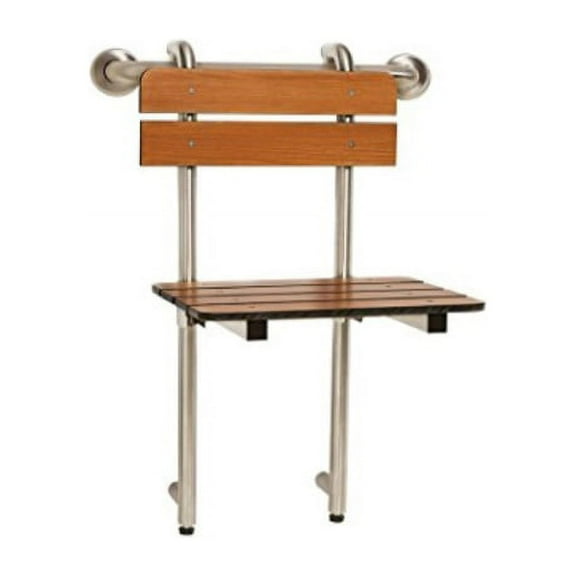 seachrome portable shower seat, profile bench, hung by grab bar with backrest and legs