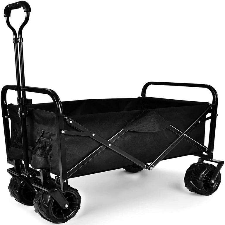 Cfowner Rolling Utility Cart, Multifunction Steel Cart, Heavy Duty Craft  Cart with Wheels and Handle for Shopping, Park, Beach, Camping, Black 