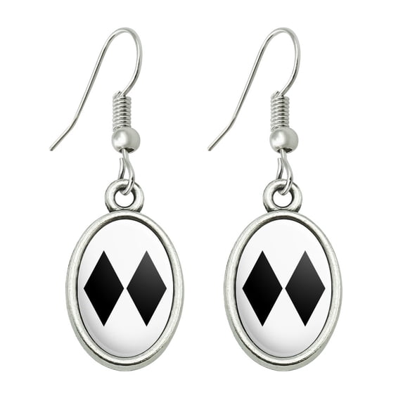 Double Black Diamond Skiing Experts Only Novelty Dangling Drop Oval Charm Earrings