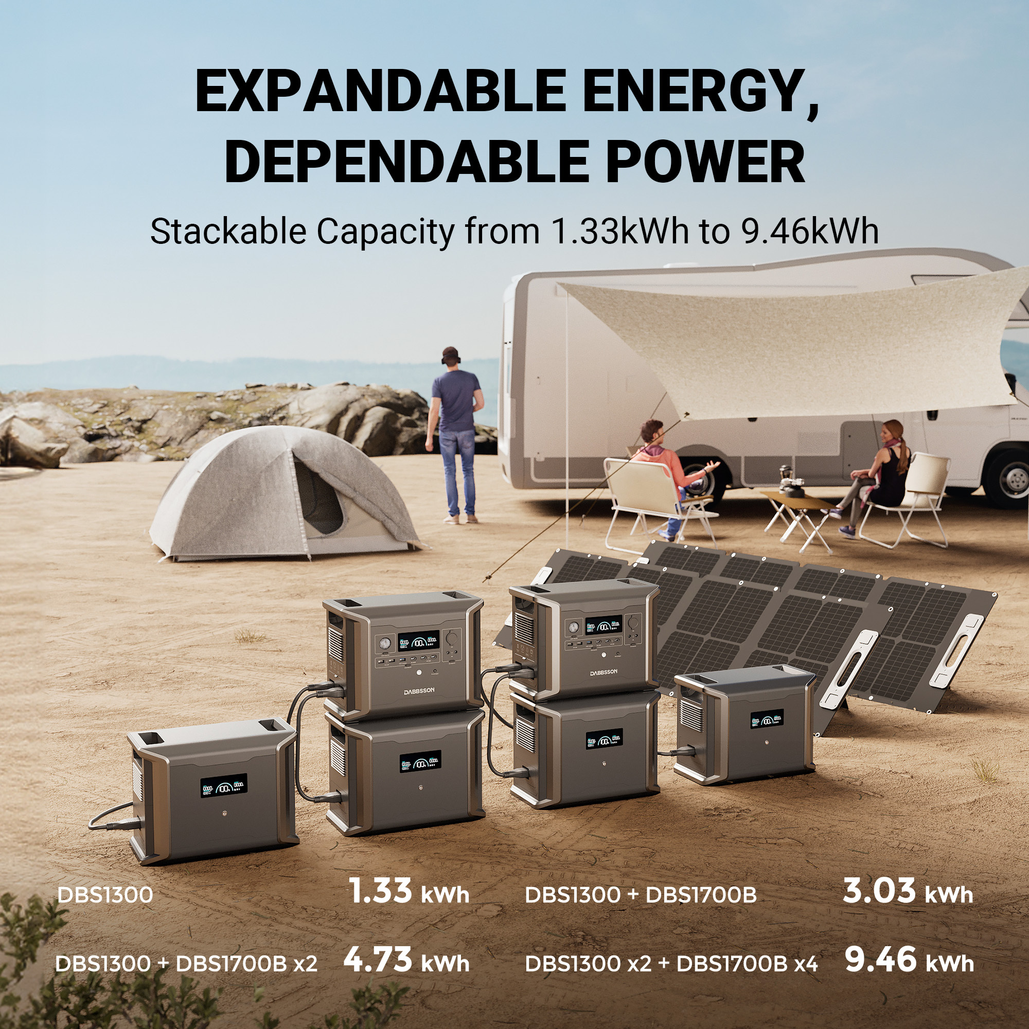 Dabbsson 1330Wh 1200W Portable Power Station Solar Generator, AC Output x4 Surge 2400W, EPS 15ms, 4500 cycles to 80% capacity, for Camping Road Trip