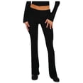 thumbnail image 1 of Pantalones de mujer de moda y casuales, de cintura baja y corte acampanado, en color liso, 1 of 3