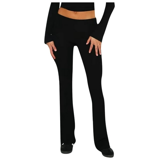 Pantalones de mujer de moda y casuales, de cintura baja y corte acampanado, en color liso