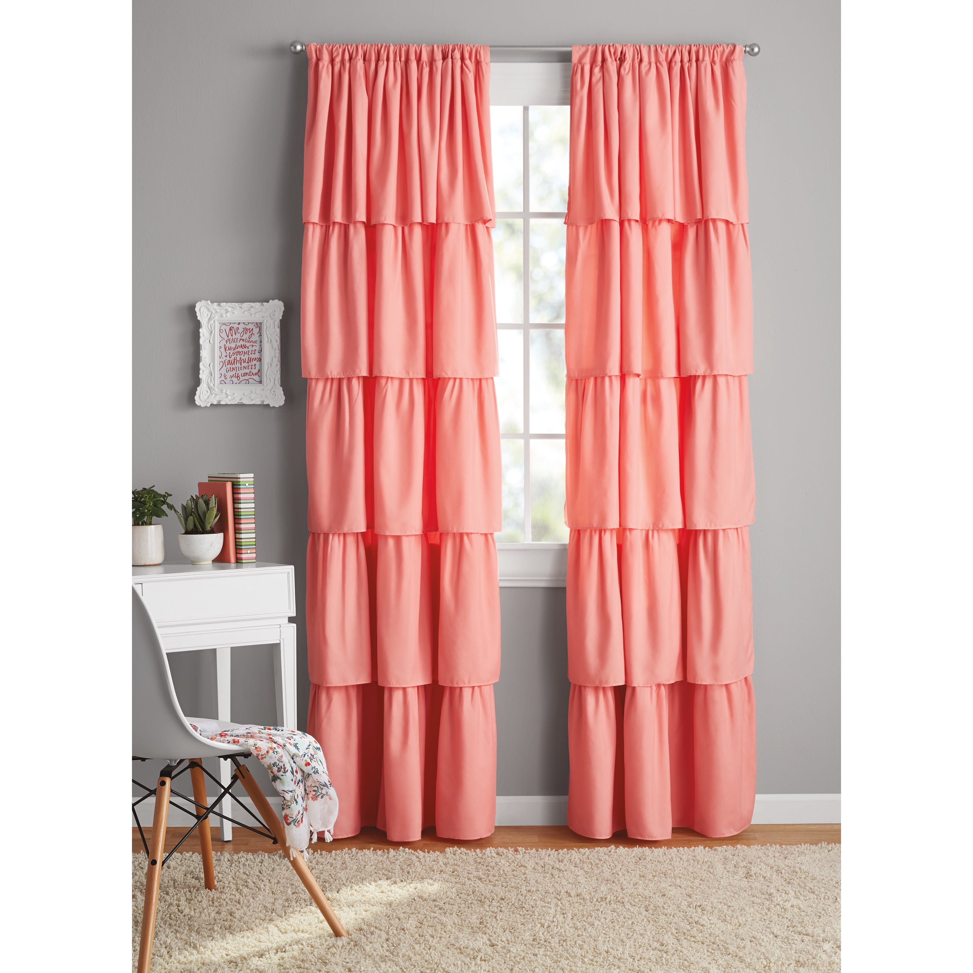 Your Zone Ruffle Girls Bedroom Single Curtain Panel White 42x63 Com