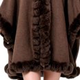 thumbnail image 4 of Fewfanhot Ruffled Faux Fur Trim Wool Blend Poncho Cape, Open Front Warm Wrap Shawl Coat for Women Winter, 4 of 5
