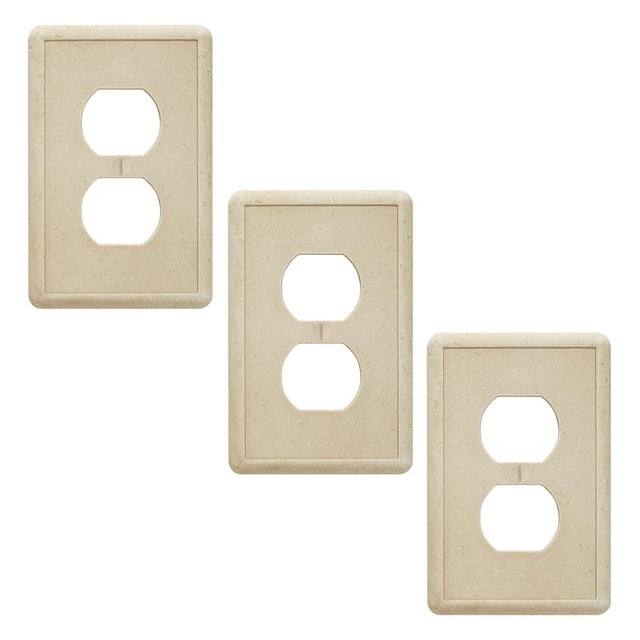 Questech Decor Single Duplex Electrical Outlet Covers, 1-Gang Single Switch Plate Standard Size Receptacle Cover, Decorative Wall Plate Tumbled Texture, Travertine, 3 Pack