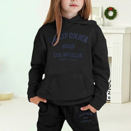 MAIHAN-Girls Winter Fleece Hoodie & Joggers Set 2-13 Years Winter Hoodie and Pants 2-Piece Outfit Cozy Warm Lined Sweatsuit for Boys and Girls(Black10 8-9Years)