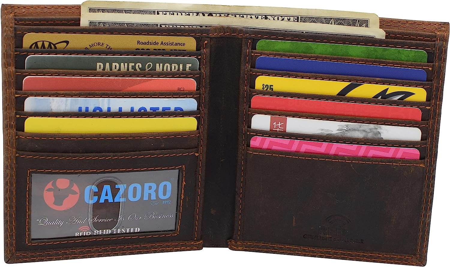 CAZORO AirTag Wallet for Men - RFID Blocking Vintage Leather Slim Hipster Bifold Wallet with Air Tag Holder Brown