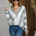 thumbnail image 2 of Lovskoo 2024 Sweaters for Women Winter Casual Striped Color Blocking V-Neck Long Sleeve Pullover Knitted Sweater Top Blouse Sweater Gray, 2 of 7