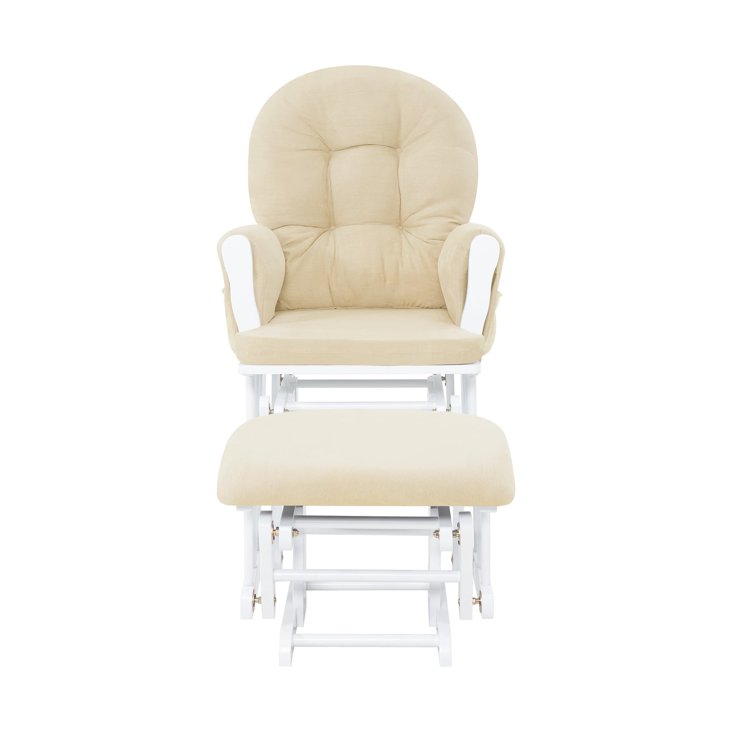 Brisbane Nursery Glider & Ottoman Set - Reclining Glider Rocker Chair for Breastfeeding, Maternity, & Comfort, White,Gray-Cushion Color:Cream,Finish:White