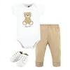 Hudson Baby Cotton Bodysuit, Pant and Shoe Set, Teddy Bears Short Sleeve, 3-6 Months