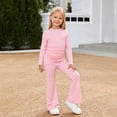 thumbnail image 2 of Glisme Casual Girls Clothing Set Stylish Girls Casual Outfit Cozy Long Sleeve Top With High Waist Pleated Wide Leg Pants Comfy Two Piece Tween Size 9-10 Years Pink Outfits Set For Girl, 2 of 4
