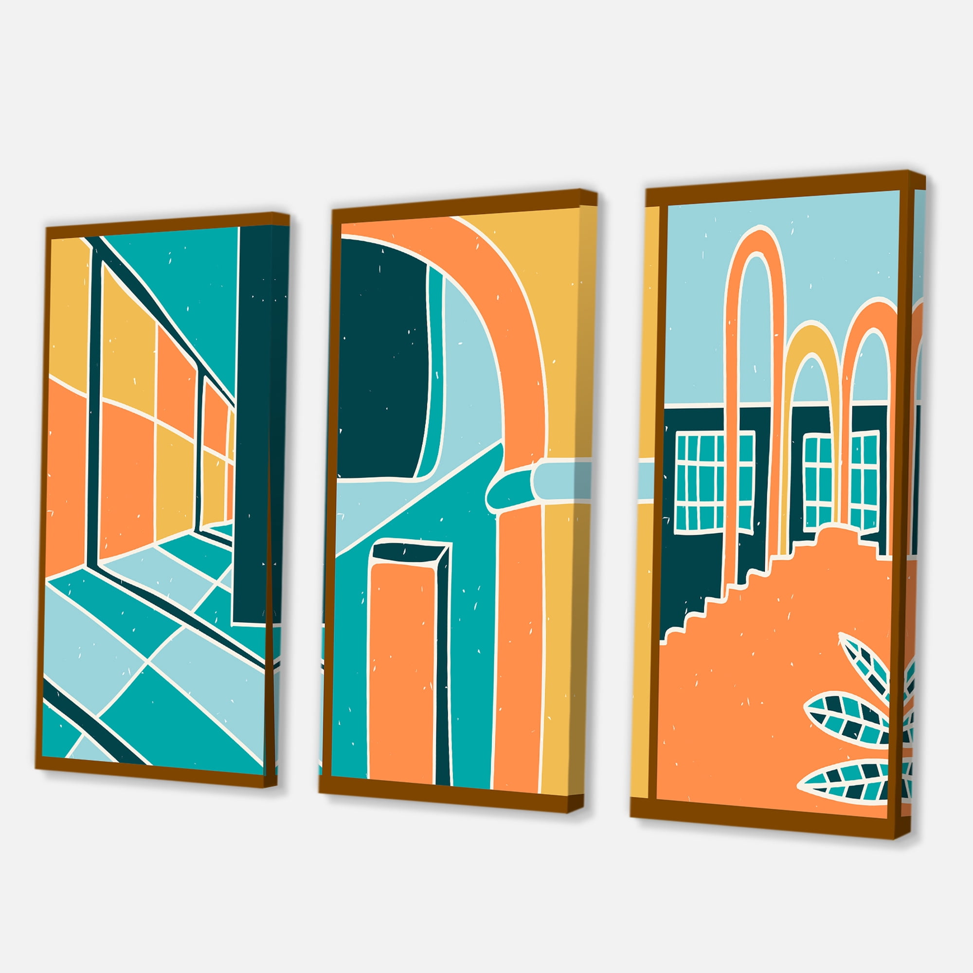 Designart ' Geometric Shapes Vintage Style Building Windows ' Modern Canvas Wall Art Print