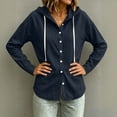 thumbnail image 4 of QIYAGBSA Hooded Denim Shirt for Women Button Down Long Sleeve Relaxed Fit Casual Spring Fall (Navy, S), 4 of 5