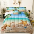 thumbnail image 5 of 4 Pieces Beach Themed Bedding Set Queen Size Ocean Comforter Set Hawaii Scenery Style Conch and Starfish Printed Palm Tree Comforter Set for Summer with 1 CushionCover, 5 of 8