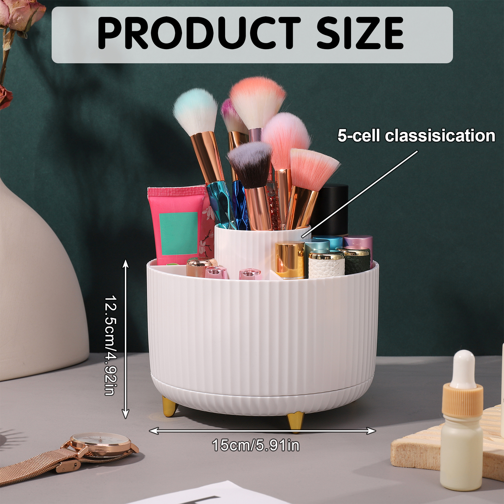 AOWOO 360° Rotating Makeup Brush Holder, White photo 2
