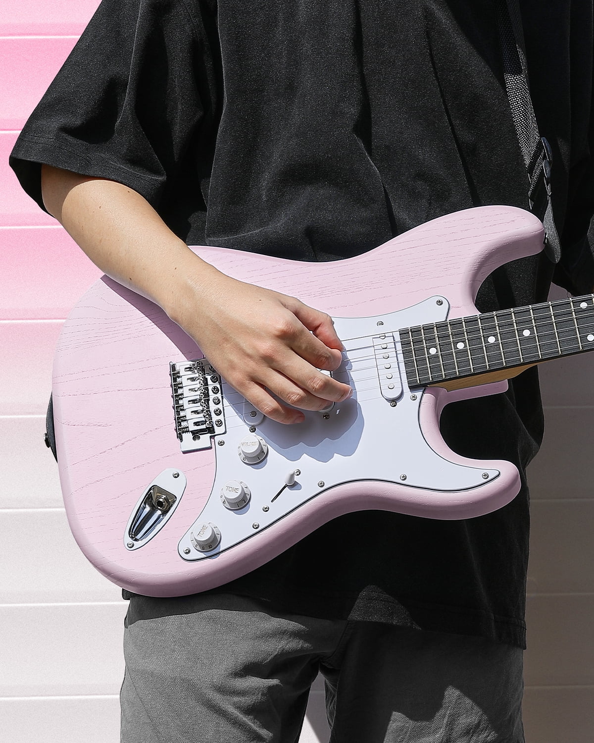 Donner Electric Guitar Set Pink Right Hand S-S-S Pickups Beginners Kits, Pink