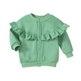 thumbnail image 2 of Cowsor Toddler Girls Cardigan Sweaters Kids Ruffle Sweater Jacket Long Sleeve Button Down Knitted Warm Coats, 2 of 7