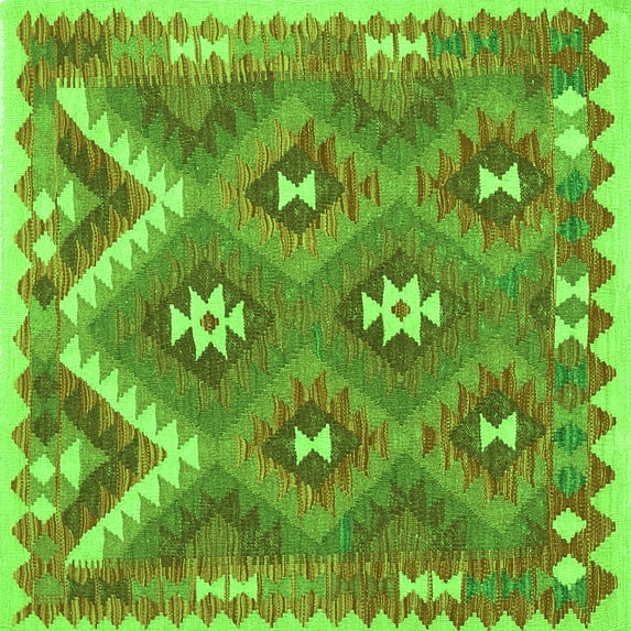 Ahgly Company Indoor Square Southwestern Green Country Area Rugs, 6' Square
