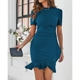 thumbnail image 4 of Women's Summer Dress Short Sleeves Bodycon Mini Dress Ruched Puff Sleeve Ruffle Hem Cocktail Party Dress, 4 of 6