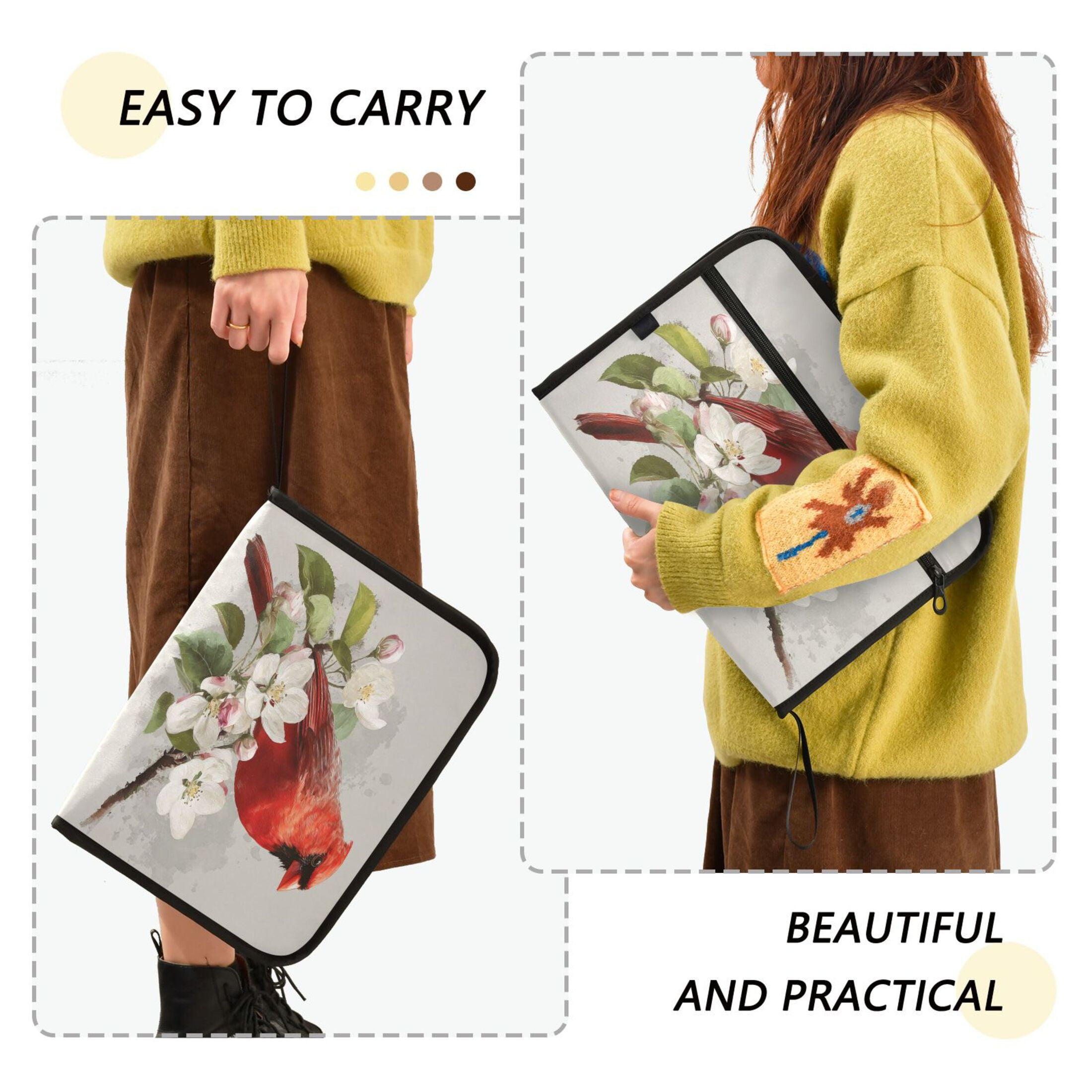 Accordion File Organizer with Zip Closure 13 Pockets Expanding File Folder Letter A4 Paper Document Organizer for Home Office Beautiful Red Bird