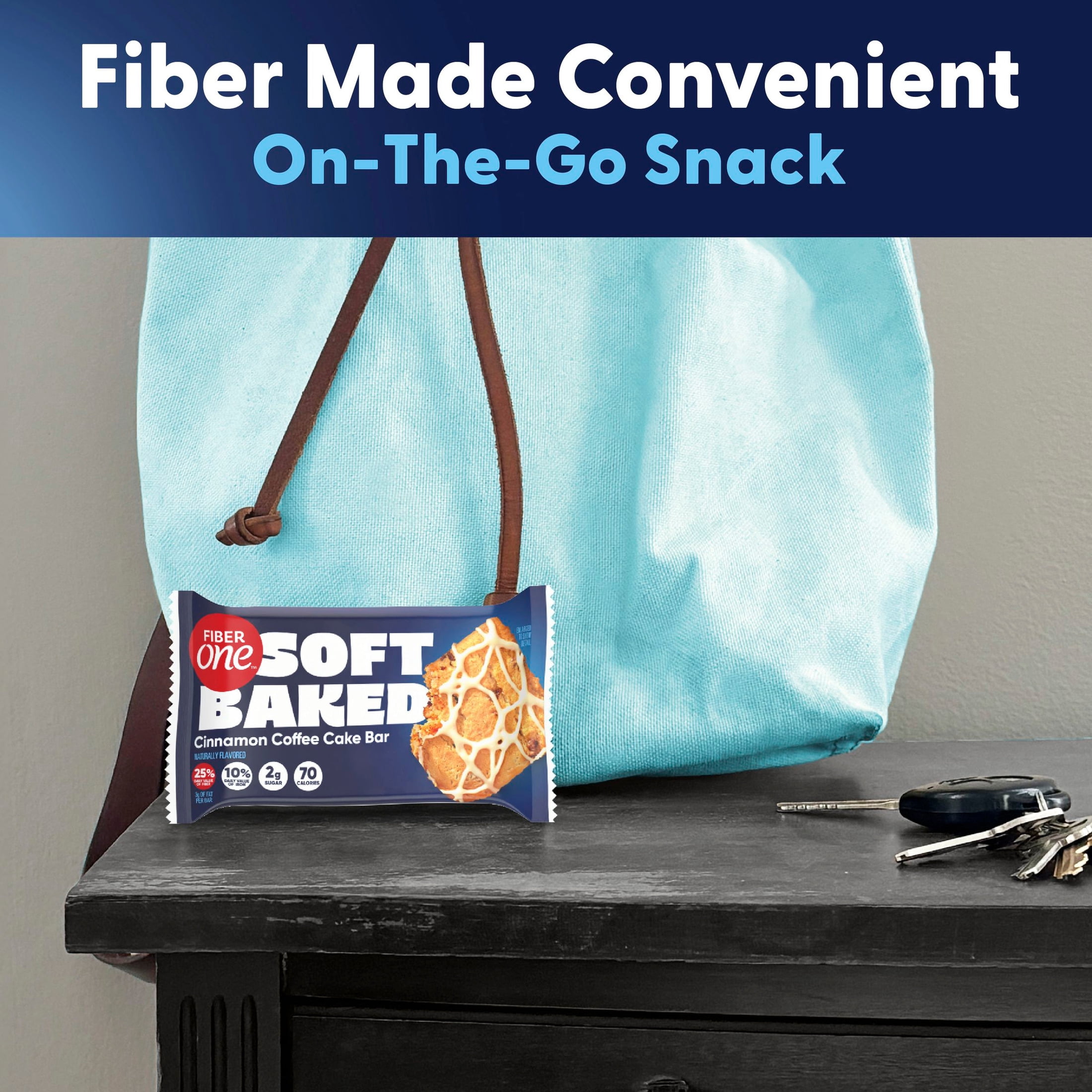 Fiber One Soft Baked Cinnamon Coffee Cake Bars, Fiber Snacks, Mega Pack, 18 Ct, 16 oz