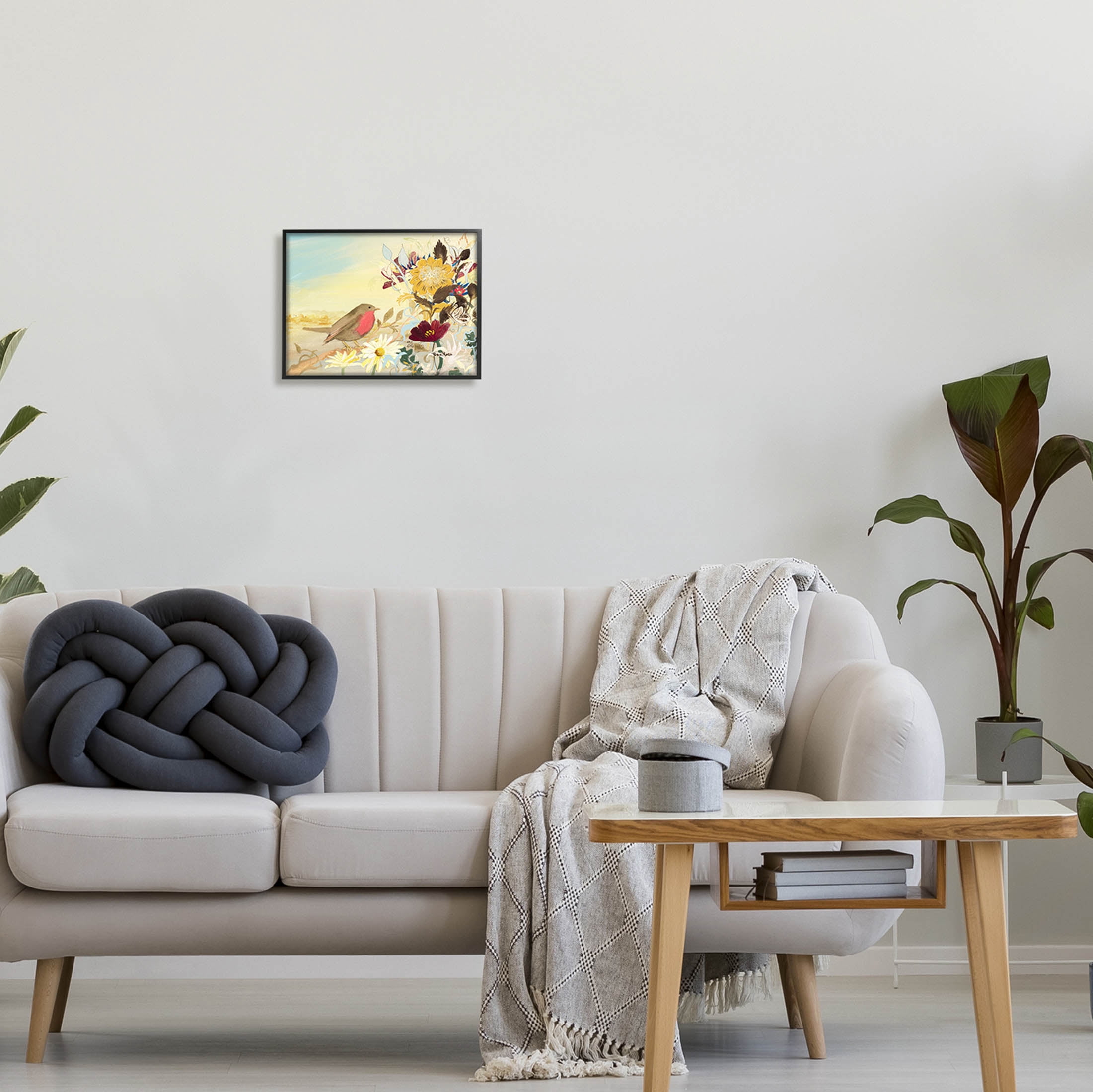 Stupell Industries Mixed Floral Bird Arrangement Painting Black Framed Art Print Wall Art, Design by Robin Maria