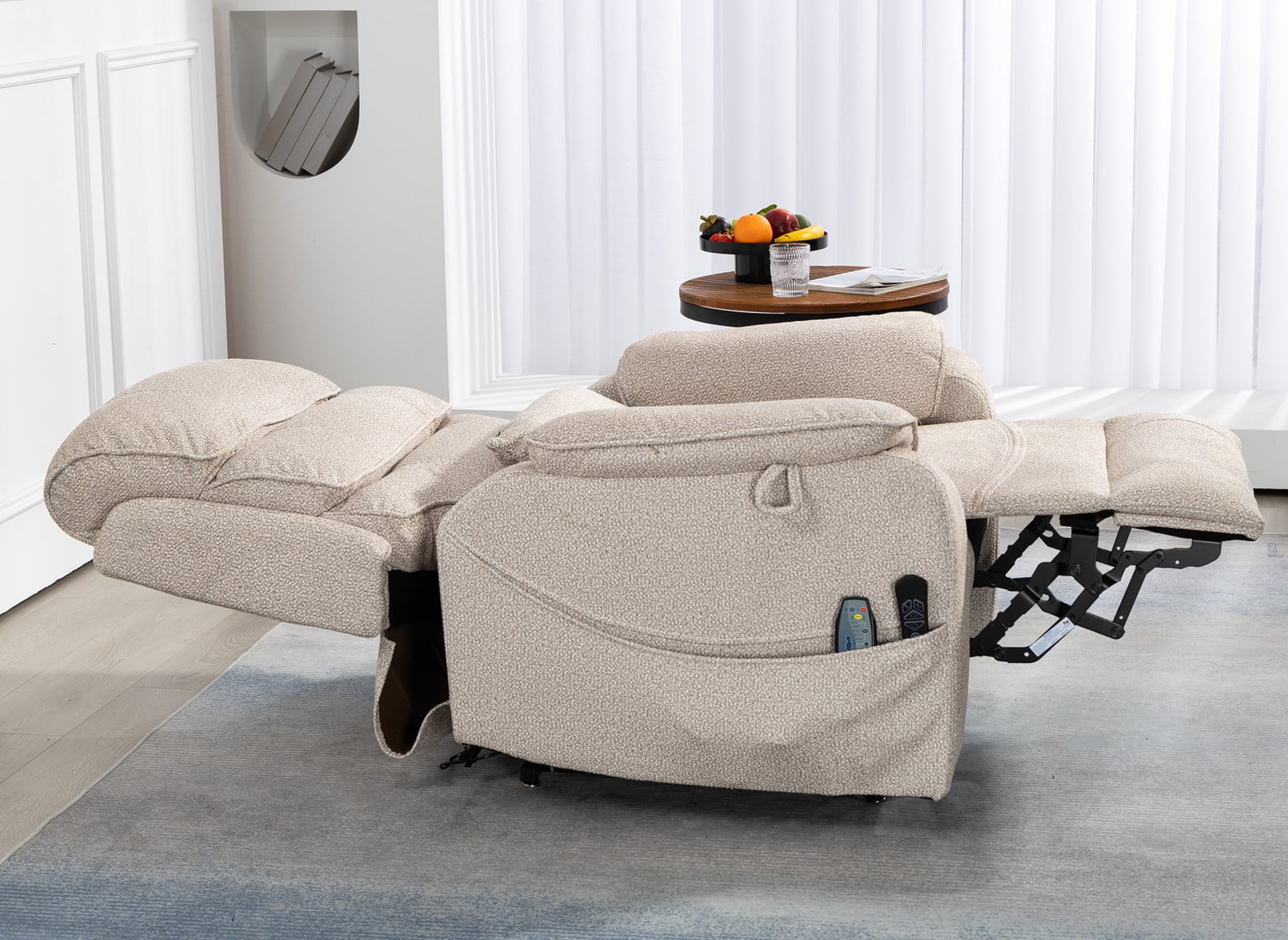 LITVZ Large Lift Chairs Recliner for Elderly, Infinite Position Dual Motor Power Lay Flat, Stand Up Recliner Lift Chair with Massage and Heat, Lumbar Pillow, Wireless Charging & Cup Holder