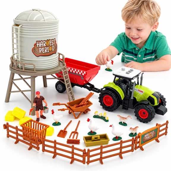 Farm Animal Tractor Toys, Barn Toy Combine Harvester Tractor, Car Toy for 3 year old Boys, Tractor Toys for Boys 3-6 years