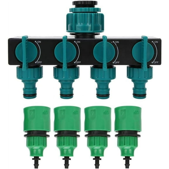 Garden Hose Pipe Splitter, Plastic Drip Irrigation Water Connector, Agricultural Hose Faucet, 4 Way , with 1/4in Quick Connector