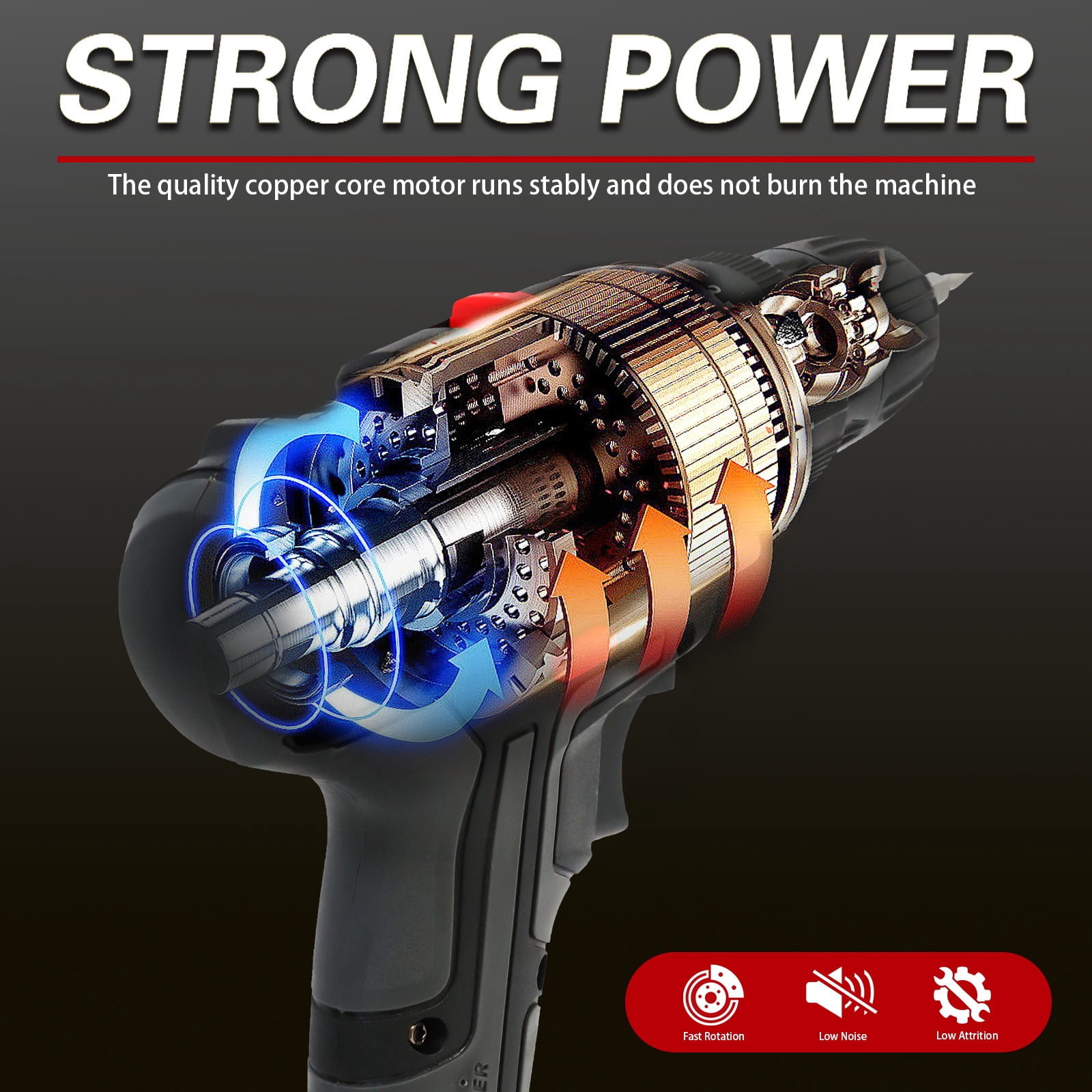 ALSO GO 21V Multi-Functional Cordless Drill Set, Drill with 2 Batteries and Charger,  Power Drill Kit Electric Hammer Drill for Drilling and Screw Tightening/Loosening, Black