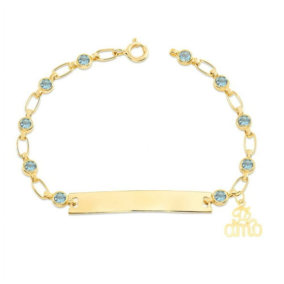 Retro Link© Kids 14K Gold-Plated, Te Amo Charm Bracelet, Blue CZ Engravable ID, 5.5"-6"