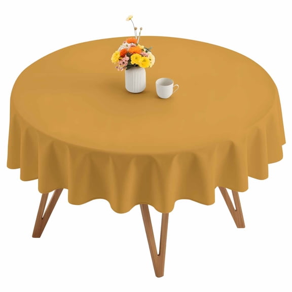Solid Color Round Tablecloth 60 inches Ginger Waterproof Oil-Proof Table Cloth Round Table Cover for Holiday Party Picnic Dinner Decor Indoor and Outdoor Use