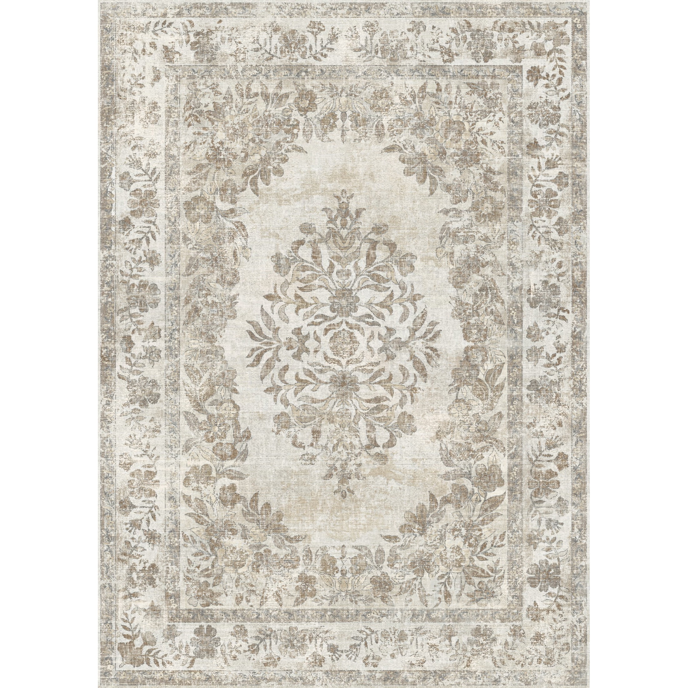 WIPONKEN 6x9 Area Rugs for Living Room Bedroom Dining Room Office Farmhouse, Machine Washable Non Slip Vintage Persia Rug Beige