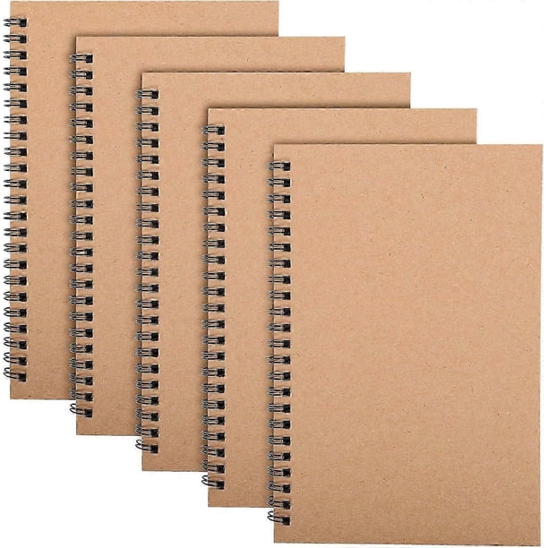5 Packs Spiral Notepad A5, 120 Pages/ 60 Sheets Kraft Cover Wirebound Notebooks Bulk Journals, 8.3 * 5.5 Inch Lined Notebook