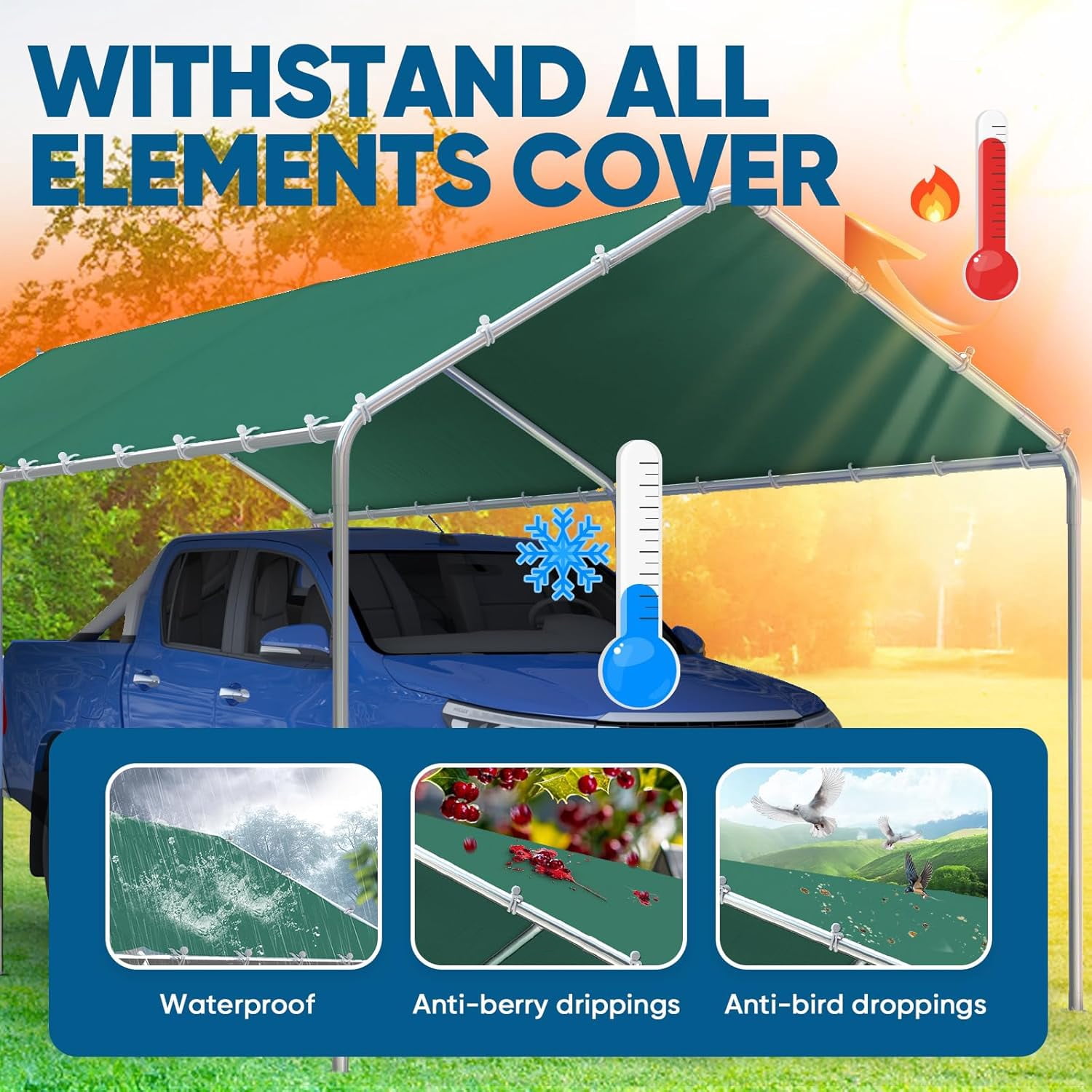 Quictent 10'X20' Heavy Duty Carport Car Canopy Outdoor Car Shelter Canopy Boat Shelter-Green