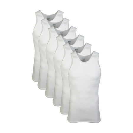 Gildan Mens Cotton Ribbed White A-Shirt, 6-Pack (Best Wife Beater Tanks)