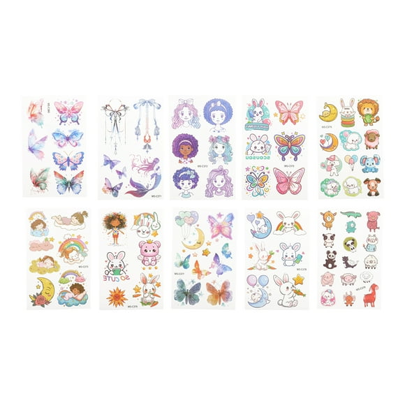 Unique Bargains Christmas 10 Pcs Realistic Temporary Tatto Cartoon Butterfly Fake Tattoos Blue Purple Pink