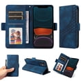 thumbnail image 3 of for iPhone 12 Pro / iPhone 12 6.1" Pattern Wallet Case, Magnetic Closure PU Leather Wallet Flip Case with Card Holder Kickstand Shockproof Purse Phone Cover with Wrist Strap, Blue, 3 of 10