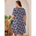 thumbnail image 7 of SHOWMALL Plus Size Short Sleeve Summer Dress for Women, Mother's Day Self-Care Gift, Tricolor Blossoms 3X Trendy Strappy Neckline Dress with Pockets for Party, 7 of 7