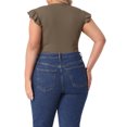 thumbnail image 3 of GRACE & GRANDEUR Justaucorps pour Femmes Grande Taille Extensible Col Rond Manches Courtes Ajusté Décontracté Basique 2X Marron Clair, 3 of 5